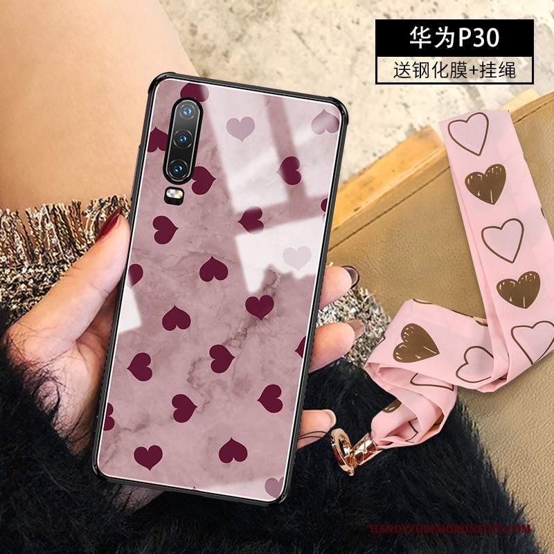 Custodia Huawei P30 Moda Porpora Vetro, Cover Huawei P30 Silicone Elegante Collo Appeso