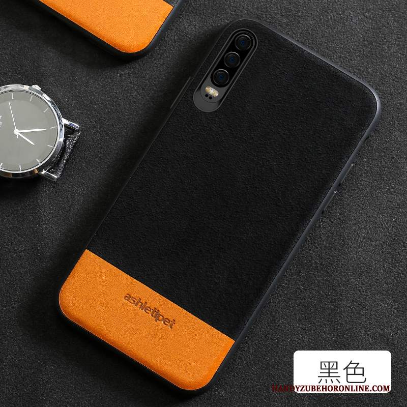 Custodia Huawei P30 Pelle Blu Qualità, Cover Huawei P30 Creativo Giuntura Marchio Di Tendenza