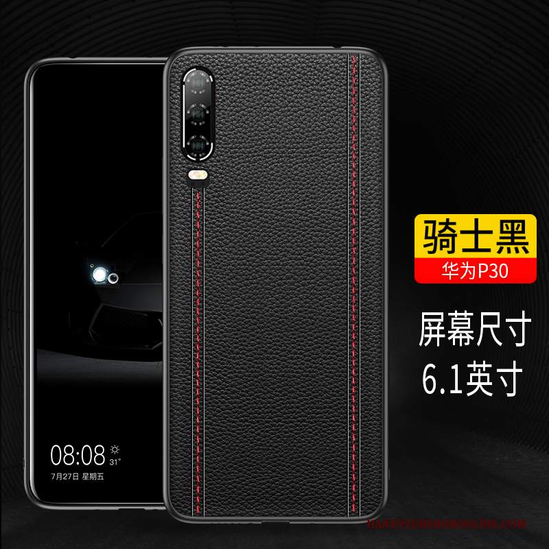 Custodia Huawei P30 Pelle Marchio Di Tendenza Nero, Cover Huawei P30 Silicone Telefono