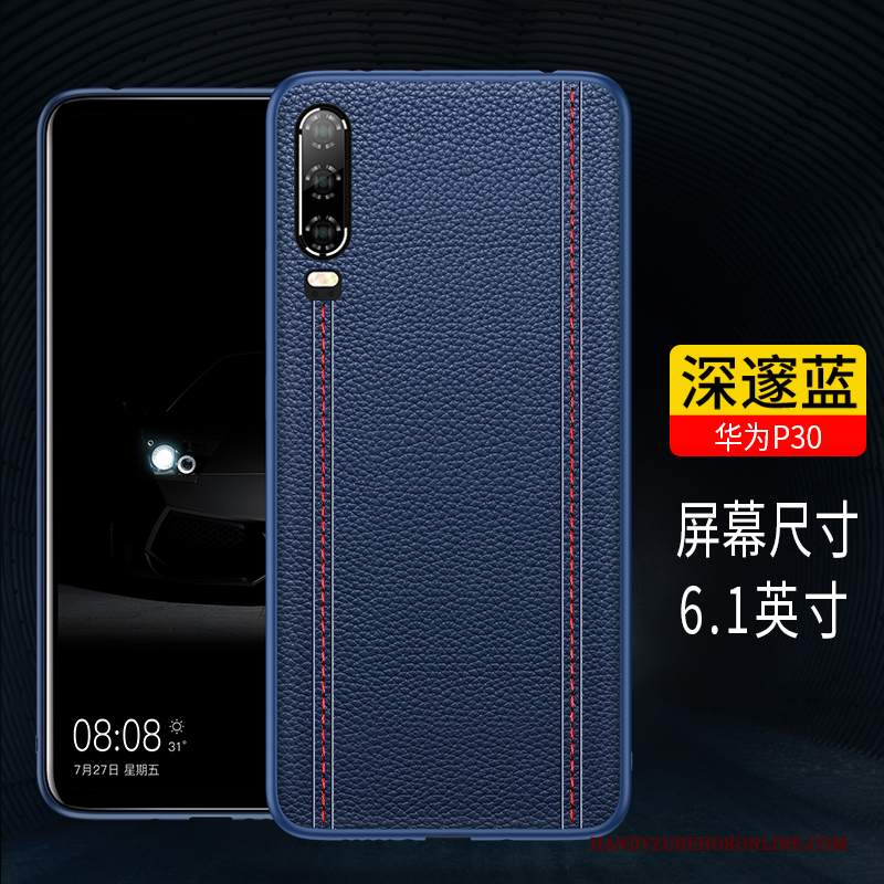 Custodia Huawei P30 Pelle Marchio Di Tendenza Nero, Cover Huawei P30 Silicone Telefono