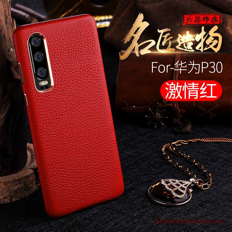 Custodia Huawei P30 Pelle Rosso Lusso, Cover Huawei P30 Telefono Qualità