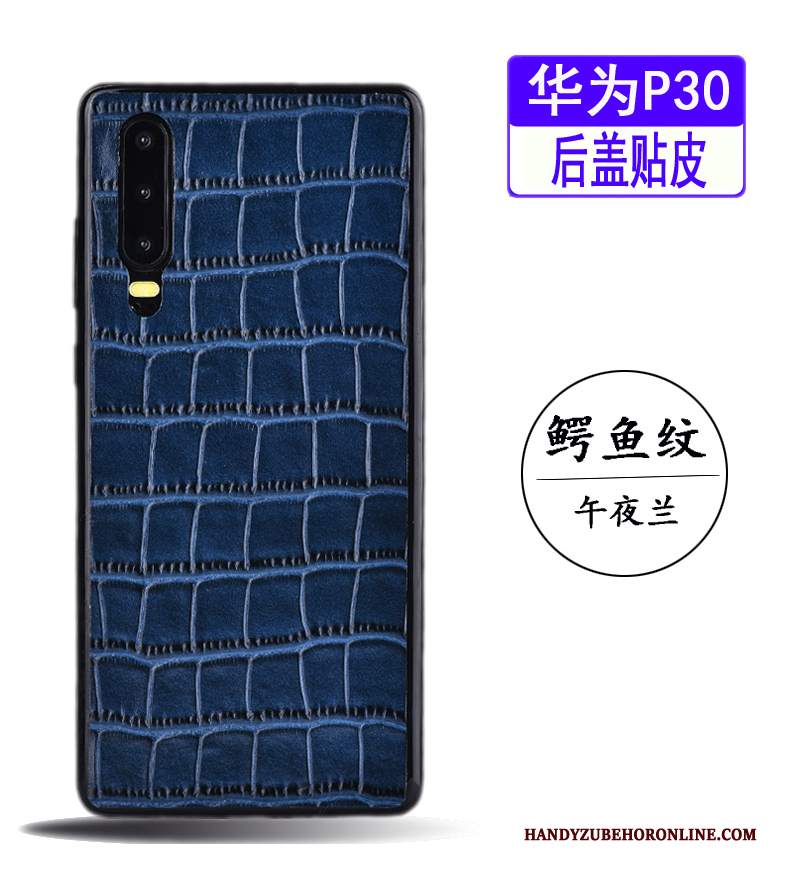 Custodia Huawei P30 Pelle Telefono Blu, Cover Huawei P30 Mucca Pellicola Protettiva