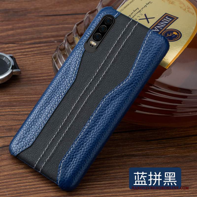 Custodia Huawei P30 Pelle Telefono High End, Cover Huawei P30 Blu Borse