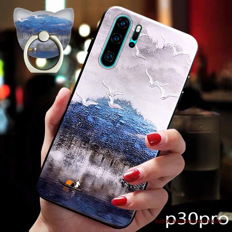 Custodia Huawei P30 Pro Creativo Marchio Di Tendenza Sottile, Cover Huawei P30 Pro Silicone Blu Gioventù