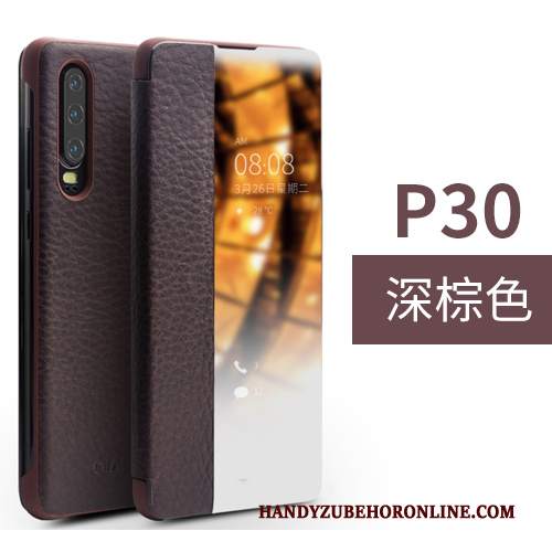 Custodia Huawei P30 Protezione Affari Mucca, Cover Huawei P30 Pelle Dormienza Finestra Aperta