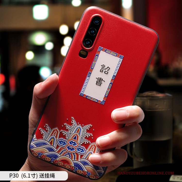 Custodia Huawei P30 Silicone Amanti Ornamenti Appesi, Cover Huawei P30 Creativo Sottile Rosso