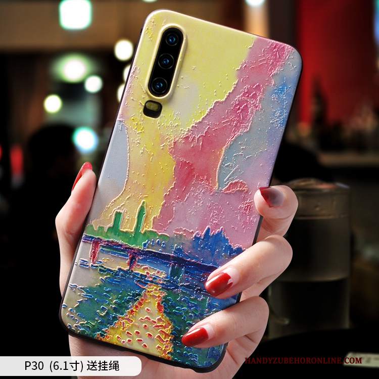 Custodia Huawei P30 Silicone Di Personalità Blu, Cover Huawei P30 Creativo Pittura Ad Olio Anti-caduta