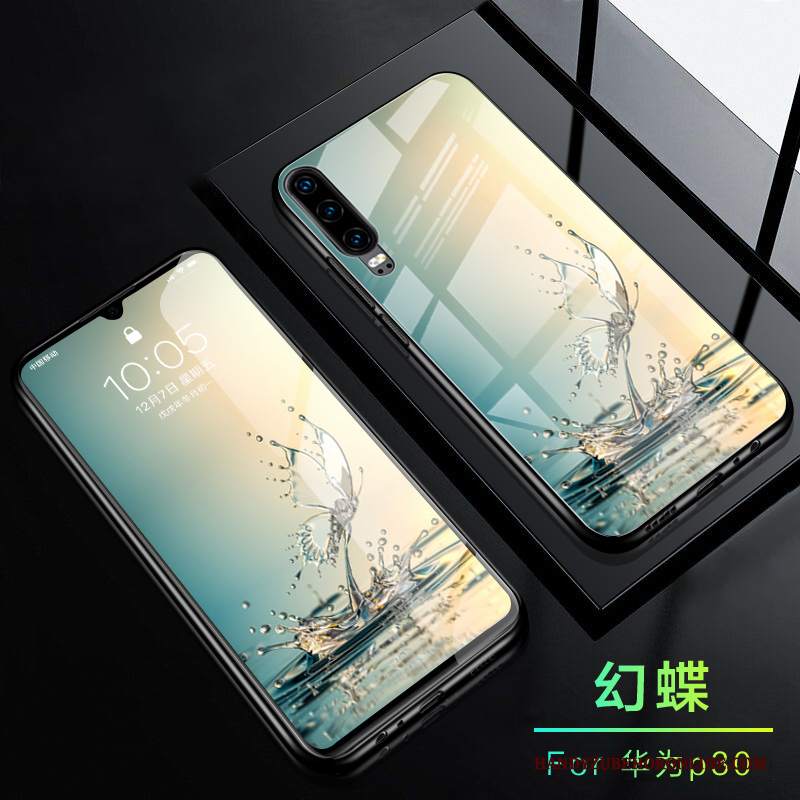 Custodia Huawei P30 Silicone Macchiati High End, Cover Huawei P30 Creativo Vetro Luminoso