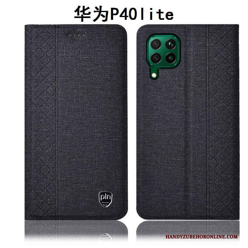 Custodia Huawei P40 Lite Pelle Cotone E Linotelefono, Cover Huawei P40 Lite Protezione Grigio Tutto Incluso