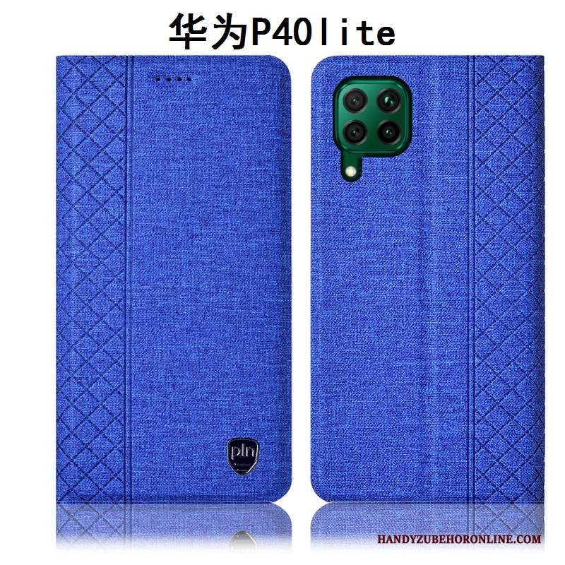 Custodia Huawei P40 Lite Pelle Cotone E Linotelefono, Cover Huawei P40 Lite Protezione Grigio Tutto Incluso