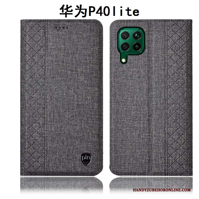 Custodia Huawei P40 Lite Pelle Cotone E Linotelefono, Cover Huawei P40 Lite Protezione Grigio Tutto Incluso