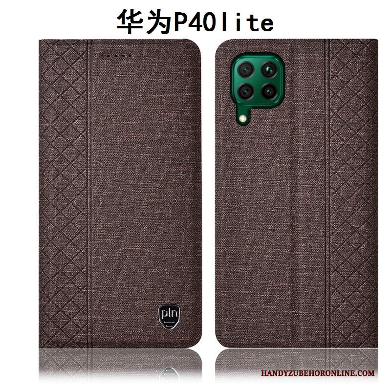 Custodia Huawei P40 Lite Pelle Cotone E Linotelefono, Cover Huawei P40 Lite Protezione Grigio Tutto Incluso