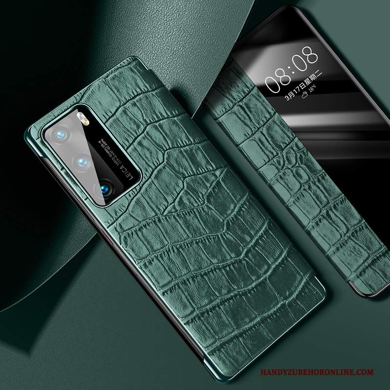 Custodia Huawei P40 Pelle Affari High End, Cover Huawei P40 Protezione Modello Coccodrillo Accessori