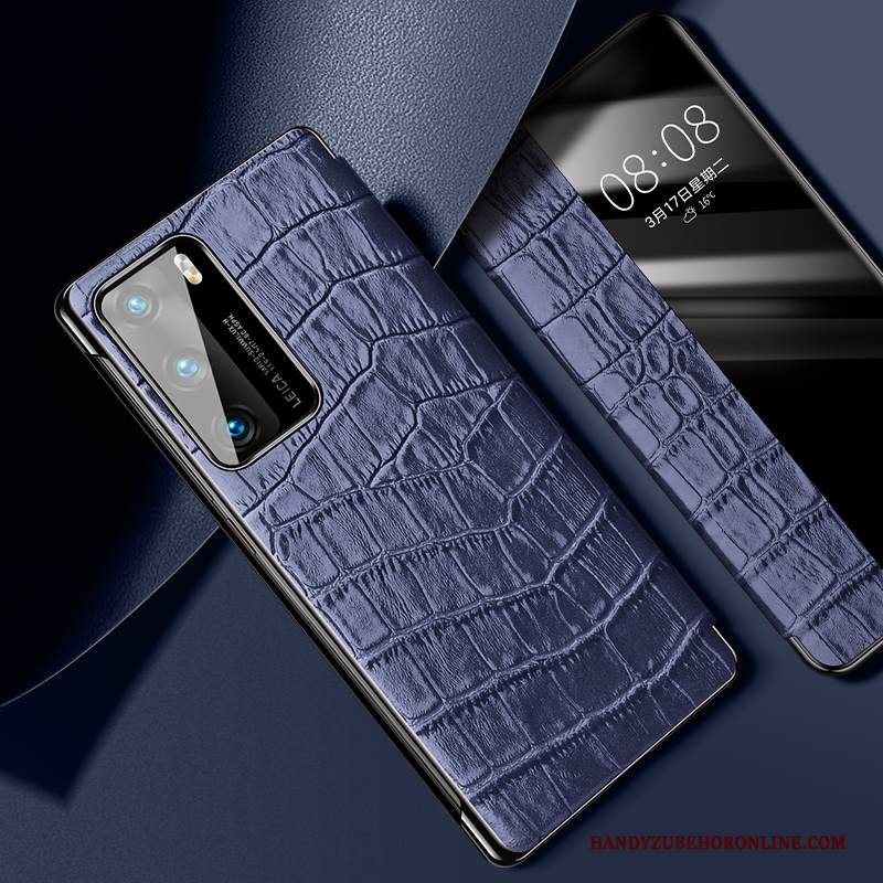 Custodia Huawei P40 Pelle Affari High End, Cover Huawei P40 Protezione Modello Coccodrillo Accessori