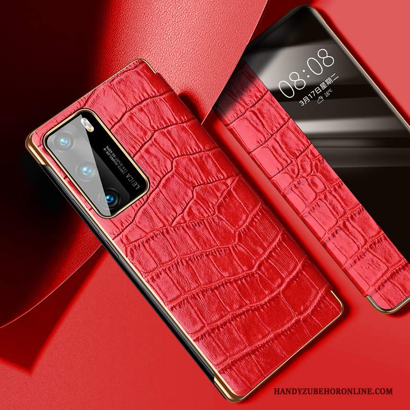 Custodia Huawei P40 Pelle Affari High End, Cover Huawei P40 Protezione Modello Coccodrillo Accessori