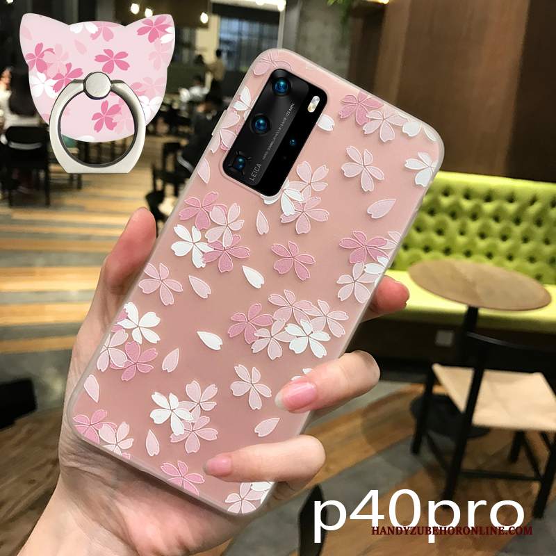 Custodia Huawei P40 Pro Goffratura Marchio Di Tendenza Macchiati, Cover Huawei P40 Pro Silicone Rosatelefono