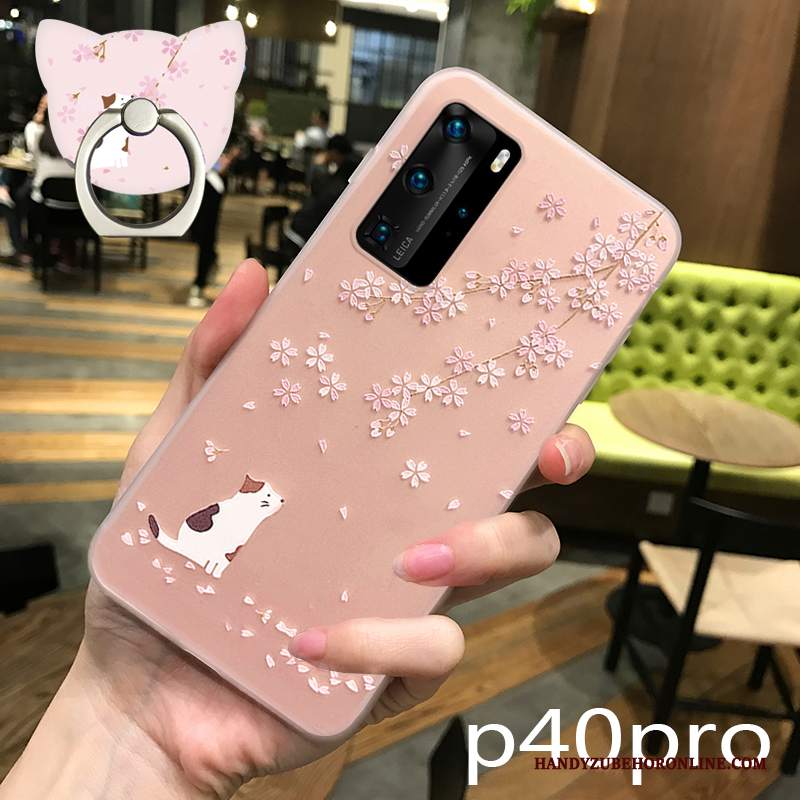 Custodia Huawei P40 Pro Goffratura Marchio Di Tendenza Macchiati, Cover Huawei P40 Pro Silicone Rosatelefono