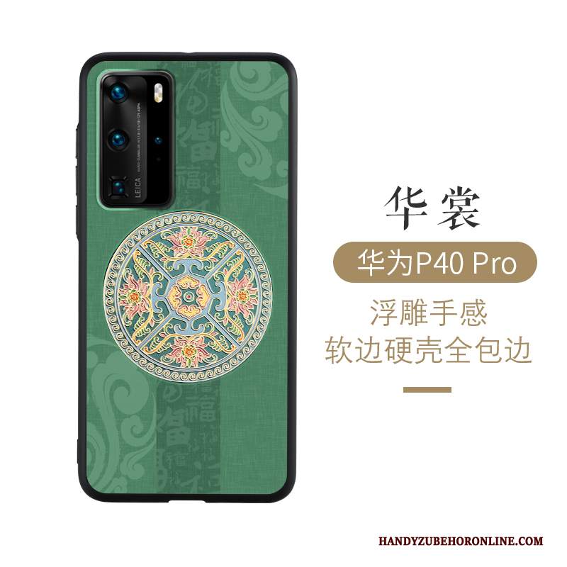 Custodia Huawei P40 Pro Goffratura Stile Cinese Vento, Cover Huawei P40 Pro Creativo Di Personalità Blu