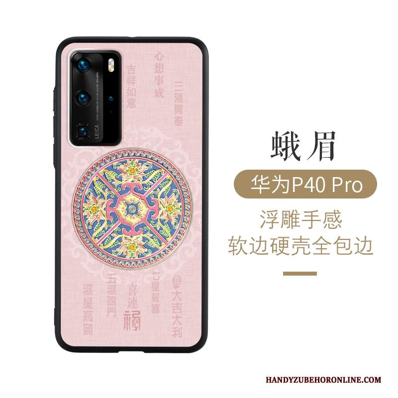 Custodia Huawei P40 Pro Goffratura Stile Cinese Vento, Cover Huawei P40 Pro Creativo Di Personalità Blu