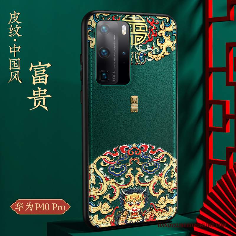 Custodia Huawei P40 Pro Pelle Tutto Incluso Stile Cinese, Cover Huawei P40 Pro Protezione Morbido Anti-caduta