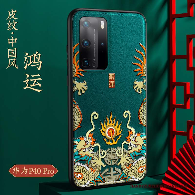 Custodia Huawei P40 Pro Pelle Tutto Incluso Stile Cinese, Cover Huawei P40 Pro Protezione Morbido Anti-caduta