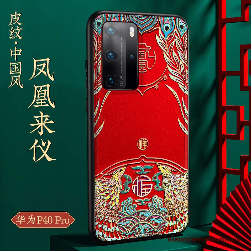 Custodia Huawei P40 Pro Pelle Tutto Incluso Stile Cinese, Cover Huawei P40 Pro Protezione Morbido Anti-caduta