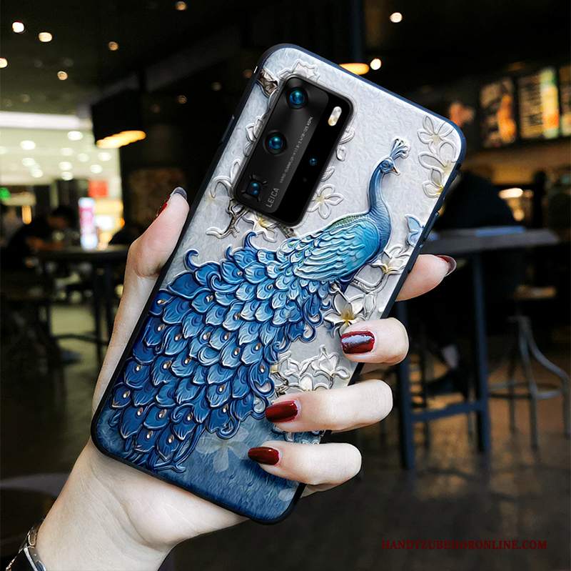 Custodia Huawei P40 Pro Protezione Anti-caduta Stile Cinese, Cover Huawei P40 Pro Goffratura Blu Tendenza