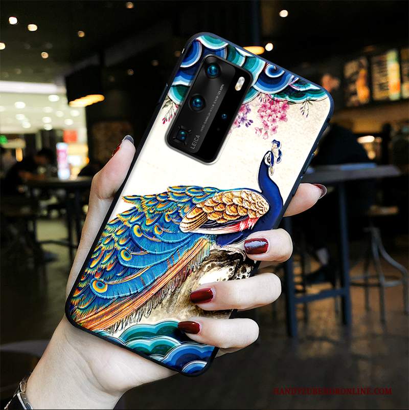 Custodia Huawei P40 Pro Protezione Anti-caduta Stile Cinese, Cover Huawei P40 Pro Goffratura Blu Tendenza