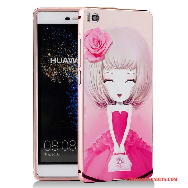 Custodia Huawei P8 Cartone Animato Telefono Metallo, Cover Huawei P8 Protezione Blu Telaio