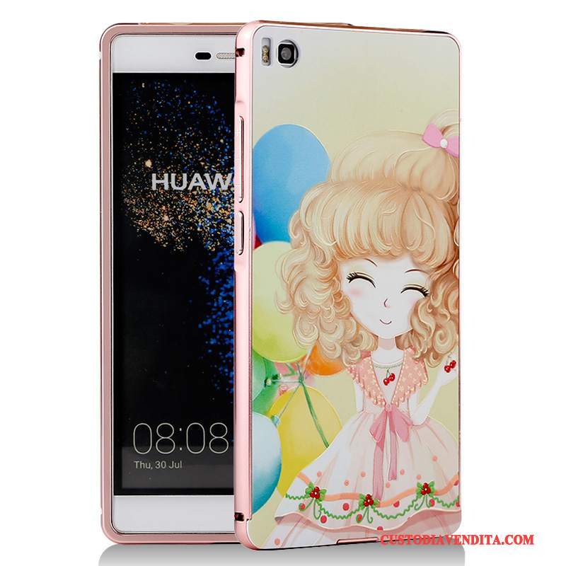 Custodia Huawei P8 Cartone Animato Telefono Metallo, Cover Huawei P8 Protezione Blu Telaio