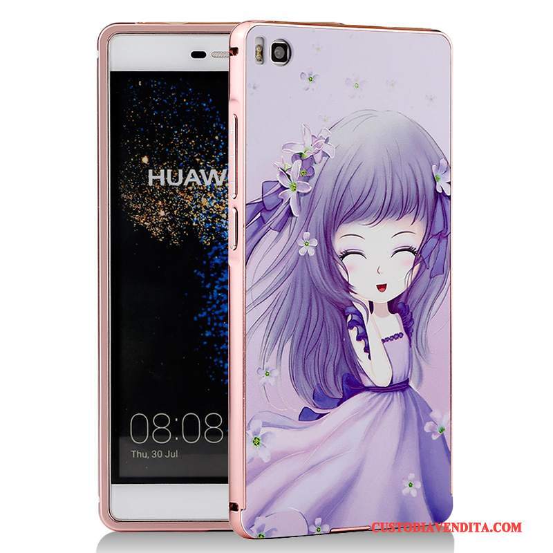 Custodia Huawei P8 Cartone Animato Telefono Metallo, Cover Huawei P8 Protezione Blu Telaio