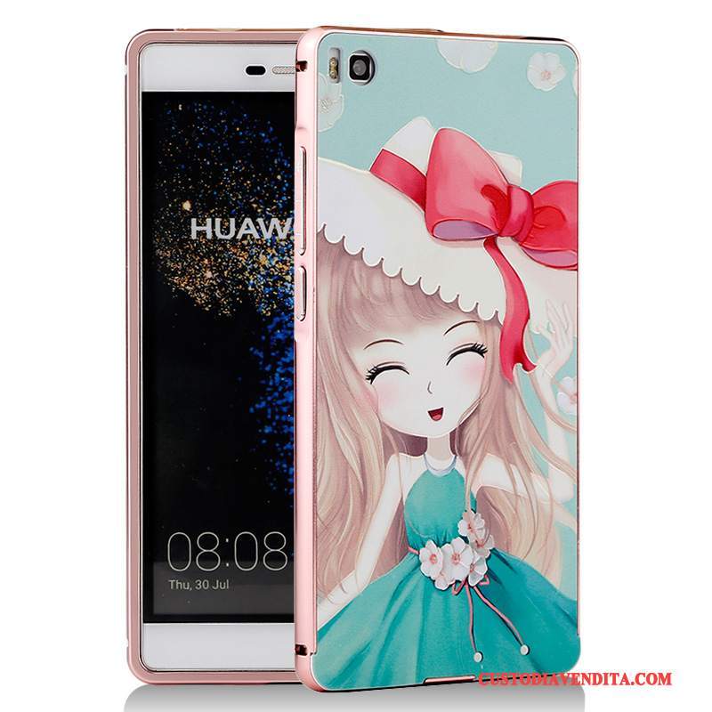 Custodia Huawei P8 Cartone Animato Telefono Metallo, Cover Huawei P8 Protezione Blu Telaio