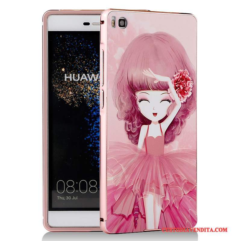 Custodia Huawei P8 Cartone Animato Telefono Metallo, Cover Huawei P8 Protezione Blu Telaio