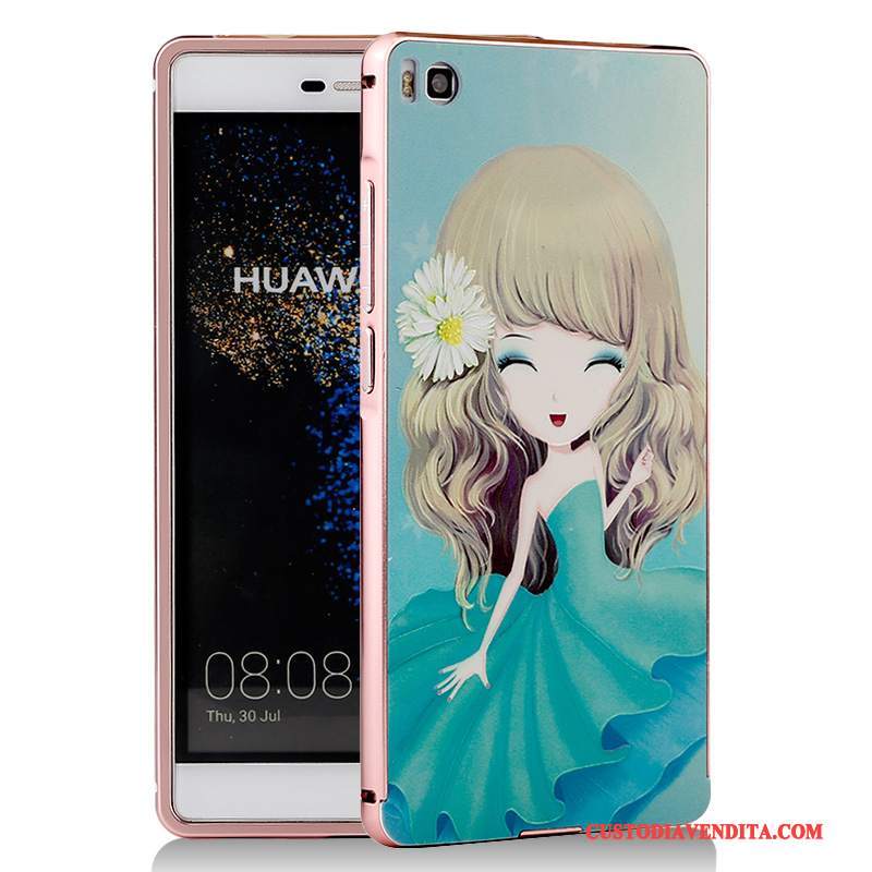 Custodia Huawei P8 Cartone Animato Telefono Metallo, Cover Huawei P8 Protezione Blu Telaio