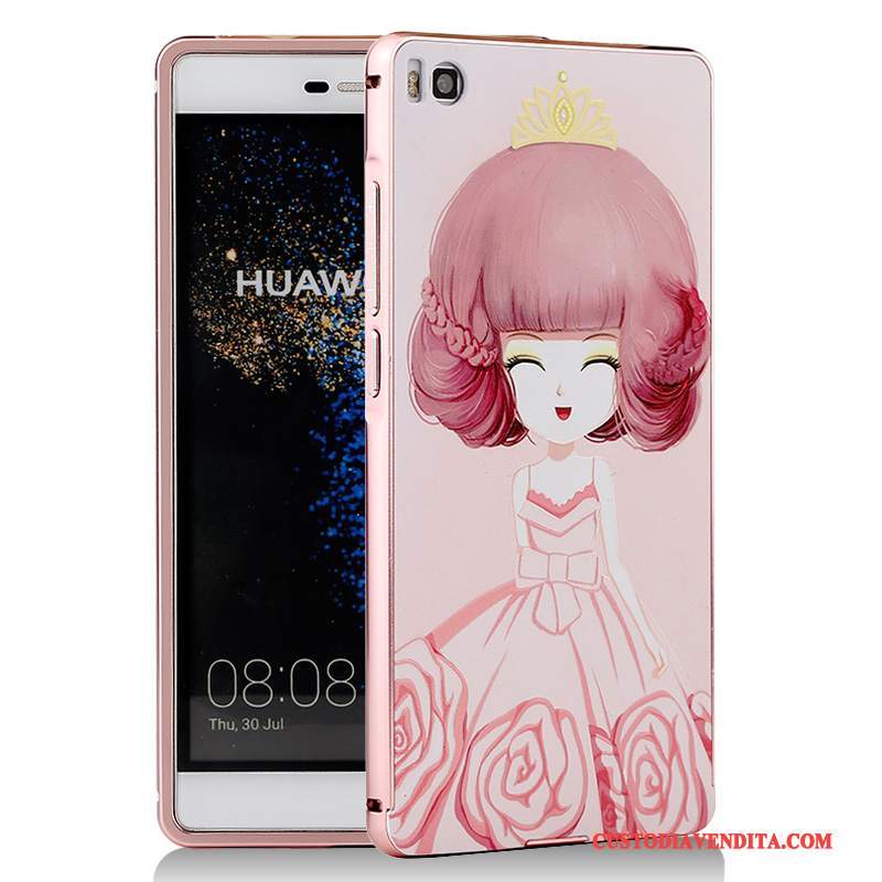 Custodia Huawei P8 Cartone Animato Telefono Metallo, Cover Huawei P8 Protezione Blu Telaio