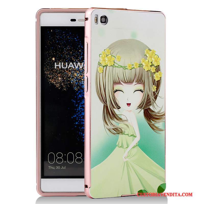 Custodia Huawei P8 Cartone Animato Telefono Metallo, Cover Huawei P8 Protezione Blu Telaio