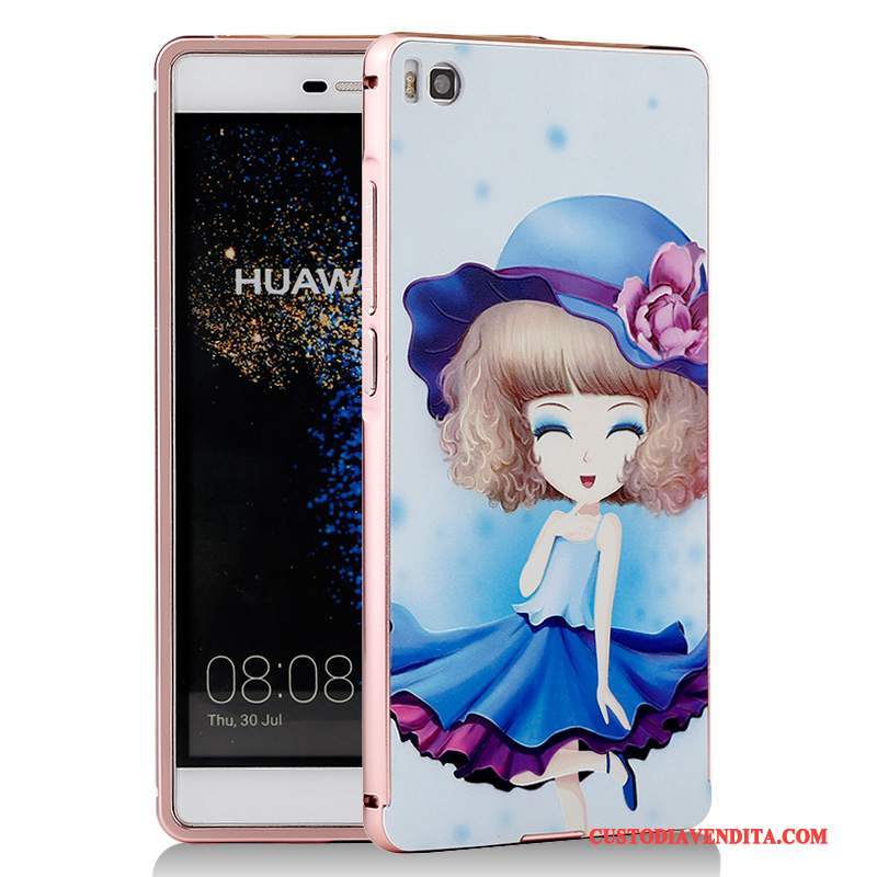 Custodia Huawei P8 Cartone Animato Telefono Metallo, Cover Huawei P8 Protezione Blu Telaio