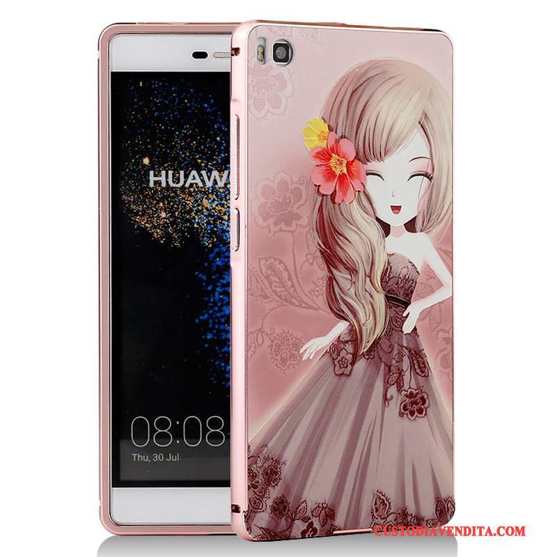 Custodia Huawei P8 Cartone Animato Telefono Metallo, Cover Huawei P8 Protezione Blu Telaio