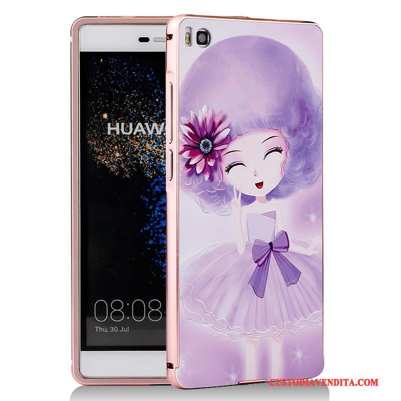 Custodia Huawei P8 Cartone Animato Telefono Metallo, Cover Huawei P8 Protezione Blu Telaio