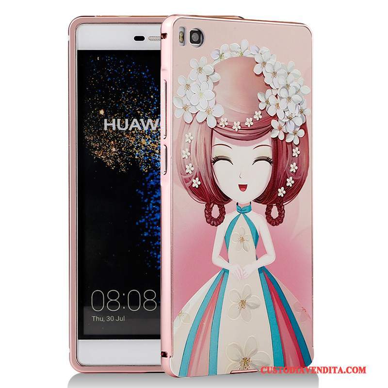 Custodia Huawei P8 Cartone Animato Telefono Metallo, Cover Huawei P8 Protezione Blu Telaio