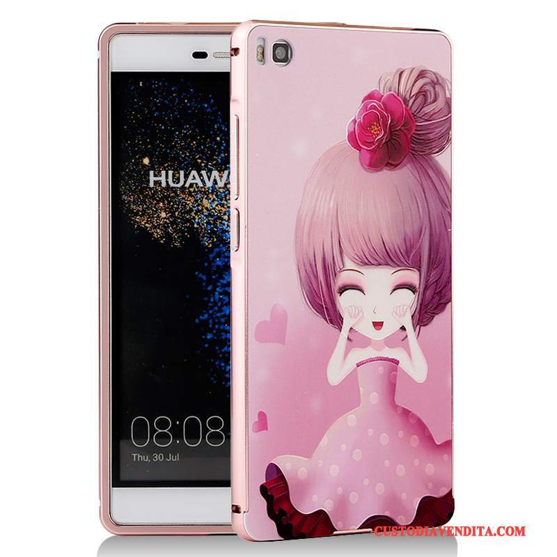 Custodia Huawei P8 Cartone Animato Telefono Metallo, Cover Huawei P8 Protezione Blu Telaio