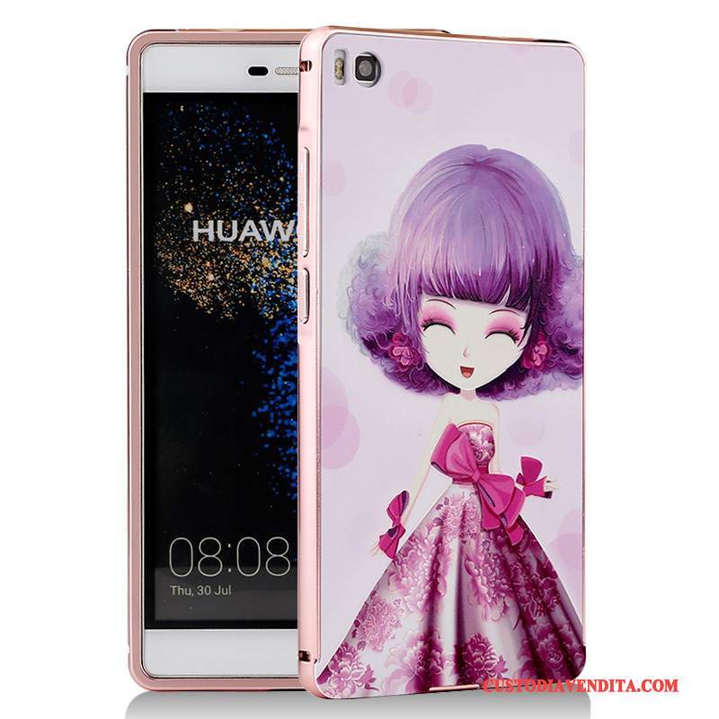 Custodia Huawei P8 Cartone Animato Telefono Metallo, Cover Huawei P8 Protezione Blu Telaio