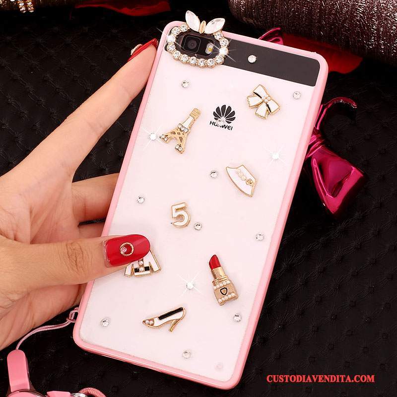 Custodia Huawei P8 Lite Strass Rosa Gioventù, Cover Huawei P8 Lite Protezione Telefono Collo Appeso