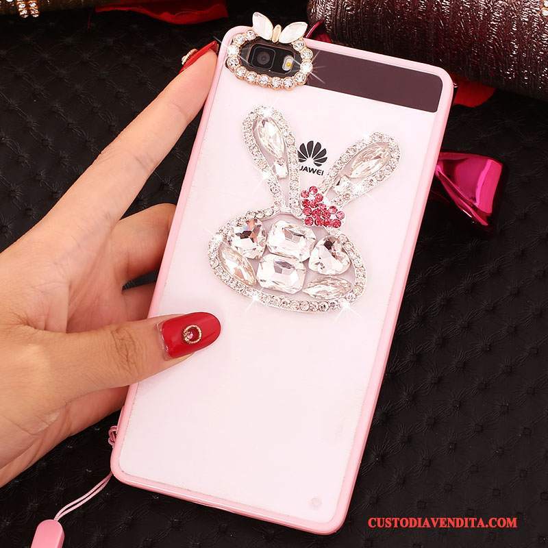 Custodia Huawei P8 Lite Strass Rosa Gioventù, Cover Huawei P8 Lite Protezione Telefono Collo Appeso