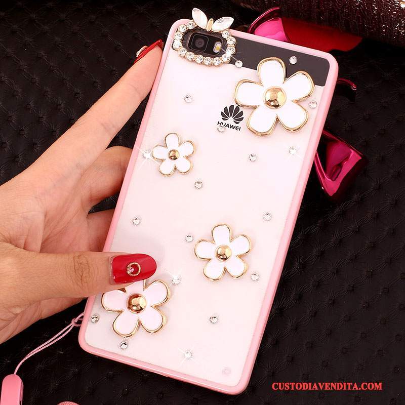 Custodia Huawei P8 Lite Strass Rosa Gioventù, Cover Huawei P8 Lite Protezione Telefono Collo Appeso