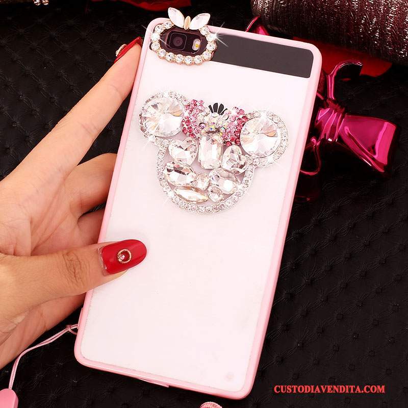 Custodia Huawei P8 Lite Strass Rosa Gioventù, Cover Huawei P8 Lite Protezione Telefono Collo Appeso