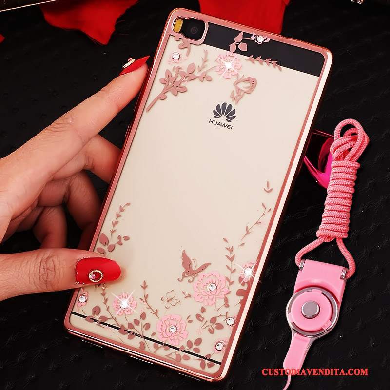 Custodia Huawei P8 Silicone Rosa Alto, Cover Huawei P8 Strass Tutto Inclusotelefono