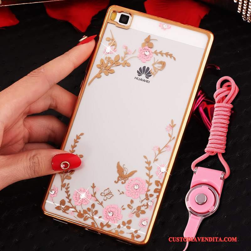 Custodia Huawei P8 Silicone Rosa Alto, Cover Huawei P8 Strass Tutto Inclusotelefono