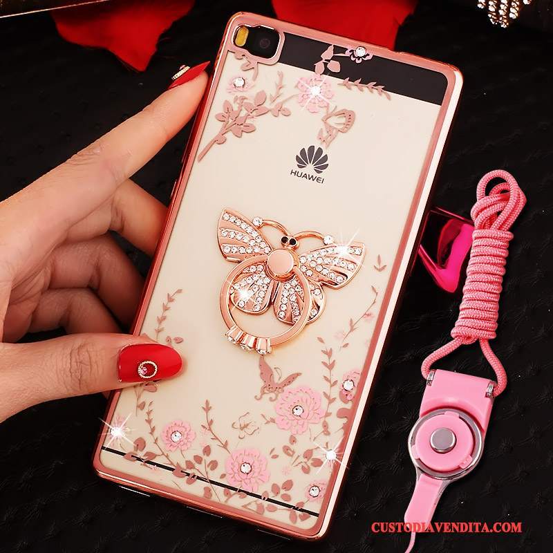 Custodia Huawei P8 Silicone Rosa Alto, Cover Huawei P8 Strass Tutto Inclusotelefono