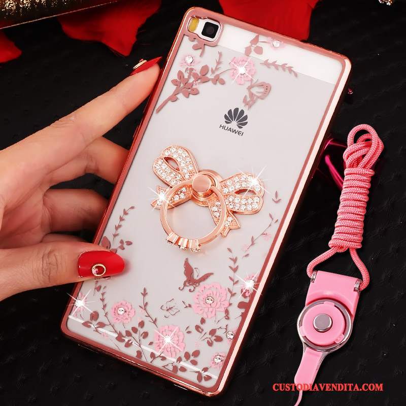 Custodia Huawei P8 Silicone Rosa Alto, Cover Huawei P8 Strass Tutto Inclusotelefono